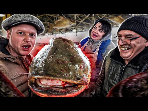 ГИГАНТСКИЙ СОМ 67 КГ/ ОДЕССА ПРИВОЗ/ РЫБНЫЙ РАЙ/ ЦЕНЫ ОБЗОР НОЖЕЙ