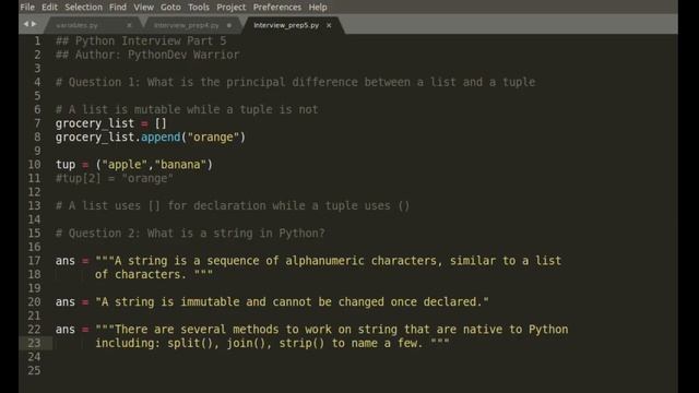 What is difference between a list and a ___? | The Python Interview