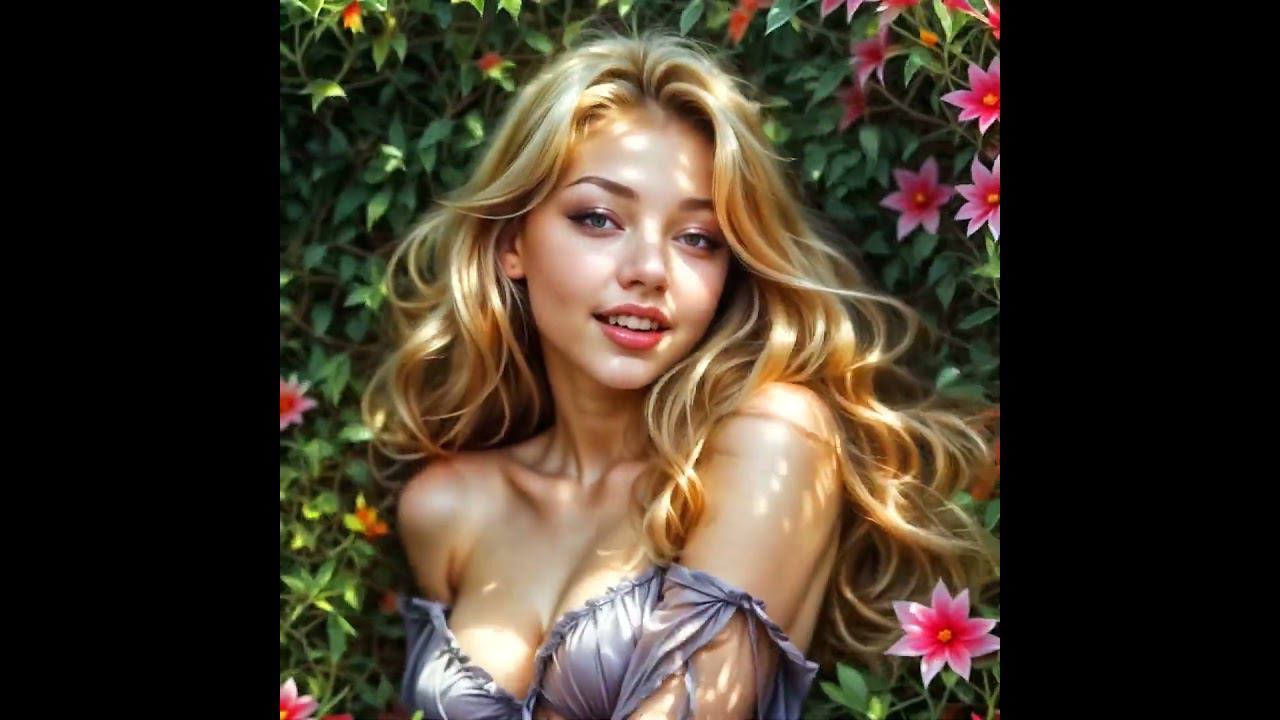 Pretty Blonde Girl In Flowers 11 - AI Lookbook Art #aigirl #aiart #lookbook #beauty #model #cute