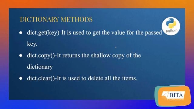 Dictionary  Built-in methods in Python | Python Dictionary Datatype | Methods in dict datatype| BIT
