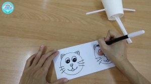 Create push and pull craft toy with paper cup and straw tutorial - Science art kids - jumping cat