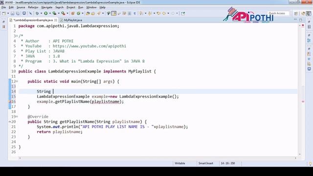 3. What is Lambda Expression & uses over Functional Interface JAVA 8 || APIPOTHI ||LAMBDA EXPRESSIO