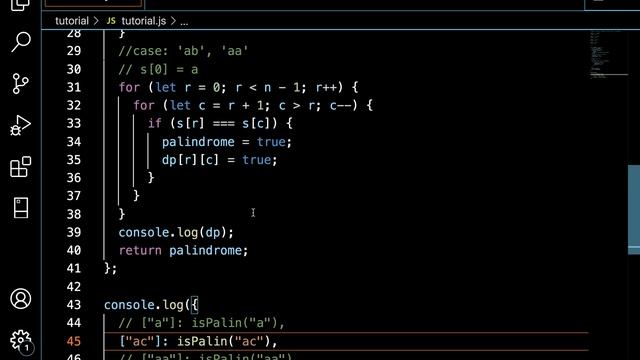 javascript dynamic programming problems  - determine if string is palindrome?