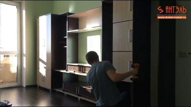 Сборка модульной гостиной Лотос на базе центра №1 (Венге+Ясень шимо светлый) Анэль Смоленск.