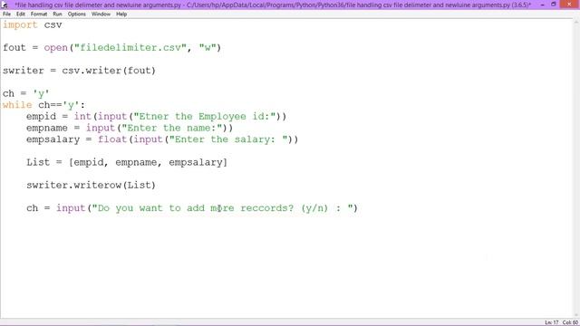 File Handling in Python | CSV File | newline & delimiter | Part-5 Python for Beginners | Class 12