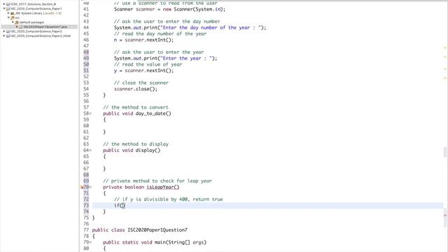 Class XII 2020 ISC Computer Science Paper-1 Q-7 Solved | Java | Find date - given day number of yea