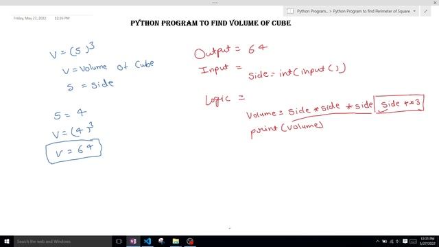 Python Program to find Volume a Cube
