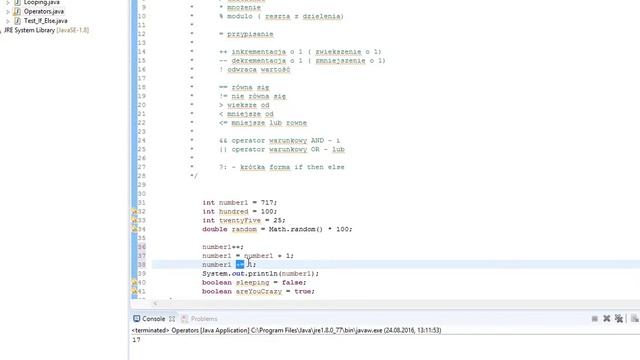 Java tutorial polski - 9 - Operatory, Java Math class