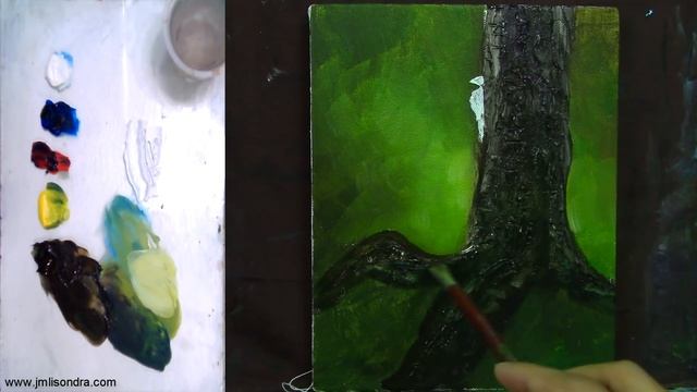 How to Paint Tree Trunk with Textures using Gesso and Palette Knife in Acrylics смотреть онлайн