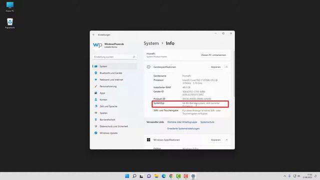 So finden sie heraus ob eine Windows 11 32 Bit oder 64 Bit Version installiert ist
