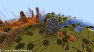 Minecraft Java 1.16.3 Seed: Two exposed mineshafts and two villages stand very close to spawn