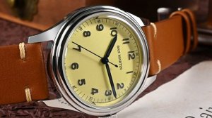 San Martin 38.5mm Vintage Simple Pilot Military Style Sapphire 10Bar Leather Strap Lume