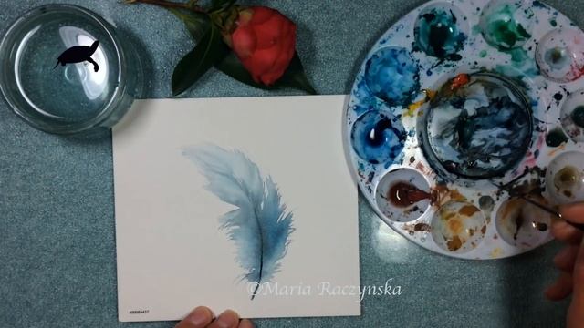 Watercolor Blue Feather Real Time Painting Demonstration смотреть онлайн