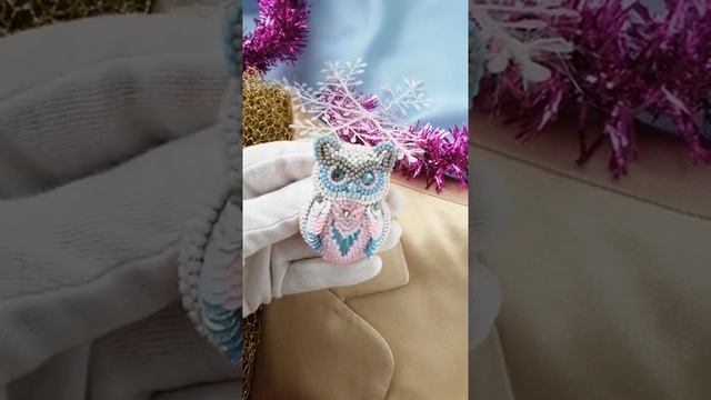 Сова брошь из бисера и пайеток. Pink owl pin brooch. Owl Jewelry. Gift for Her ???