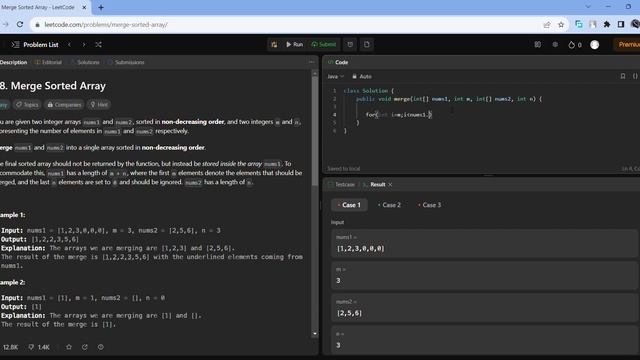 Merge Sorted Array  | Java | Array | Leetcode :88