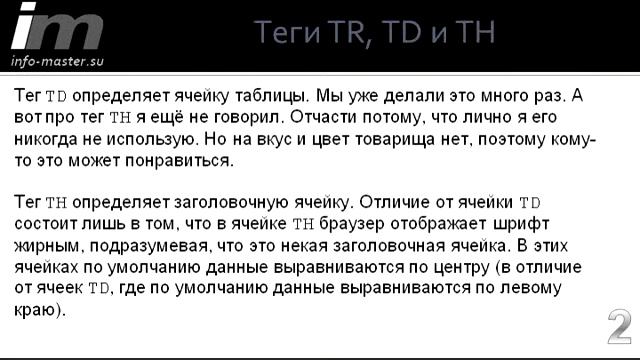 Теги TR TD и TH