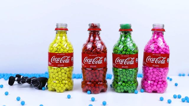 5 Bottles Balloons with Beads How to make Rainbow Coca cola Bottle Beads Balls ASMR oddlysatisfying