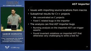 2017 EuroLLVM Developers’ Meeting: G. Horvath “Cross Translational Unit Analysis in Clang  ...”