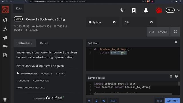 Codewars - Python - Convert a Boolean to a String