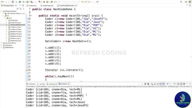 Overriding hashcode and equals Methods in Java Collection Practical Implementation