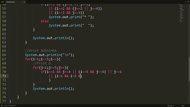 Print Happy Dussehra pattern using nested for loops in Java смотреть онлайн
