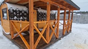 Баня Бочка квадро 5м с верандой