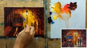 ?ЛЕОНИД АФРЕМОВ/ "Осенний трамвай" по картине Л.Афремова/Марина Бердник #афремов #oil #живопись