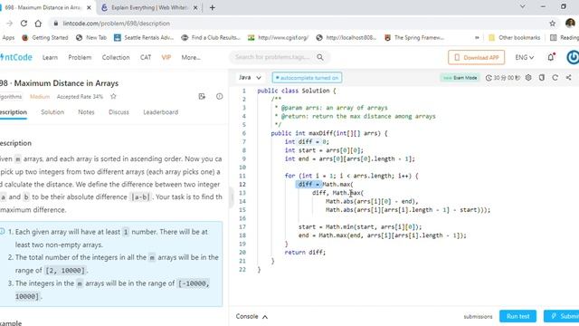 Leetcode 624 Maximum Distance in Arrays - Yahoo Interview Question Java Solution Space Complexity O смотреть онлайн