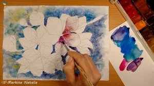 РИСУЕМ на МЯТОЙ БУМАГЕ или КРАКЕЛЮР своими руками | пишем АКВАРЕЛЬЮ цветущую веточку ВИШНИ |