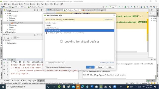 Error while waiting for device AVD Nexus 5X API 29 x86 is already running If that is not the case смотреть онлайн