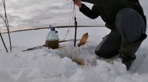 Завершение рыбалки по льду, проверка крючков на налима