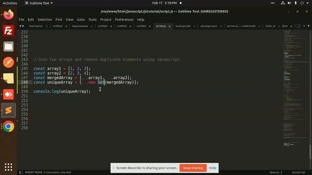 Join two arrays and remove duplicate elements using Javascript