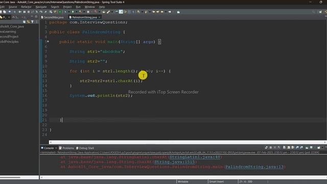 Interview Base Java Program of Palindrome String.