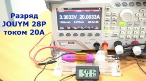 Тест аккумулятора 18650 JOUYM 28P током разряда 20А
