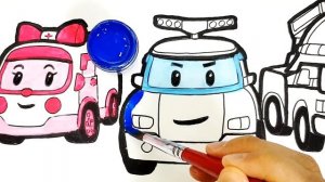 ROBOCAR POLI drawing and coloring for kids/ toddlers Poli, Roy, Amber . learn colors . Tim Tim TV