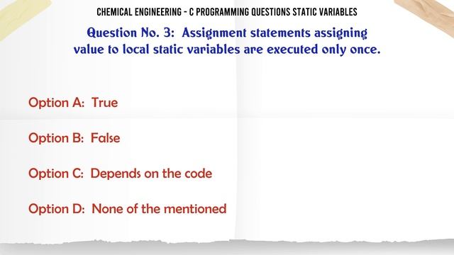 MCQ Questions C Programming Questions Static Variables with Answers