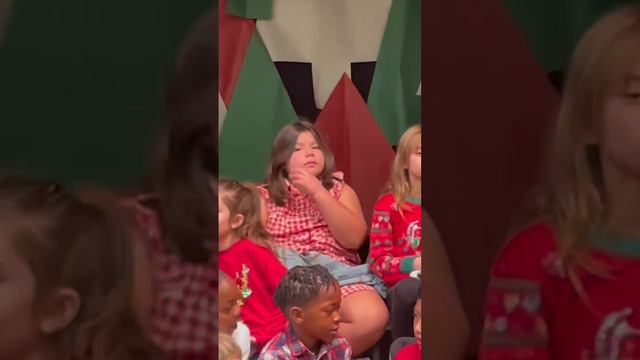 Beautiful is Sitting Down With Her Classmates after Christmas Program at Elementary School Stage🎄🎅