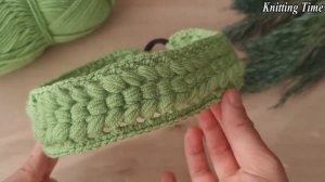 Повязка на голову крючком в тунисской технике вязания