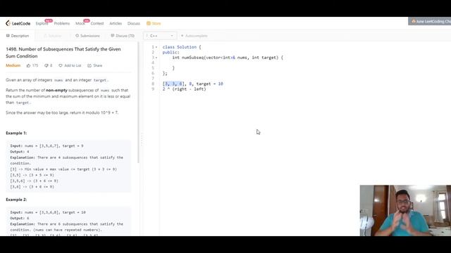Number of Subsequences That Satisfy the Given Sum Condition (LeetCode) смотреть онлайн