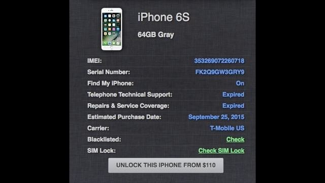 Проверка моего Iphone 6s по IMEI и серийному номеру