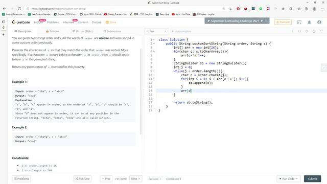 LeetCode 791 | Custom Sort String | String | Sorting | Java