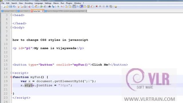How to Change CSS Styles in JavaScript Telugu | VLR Training s 60
