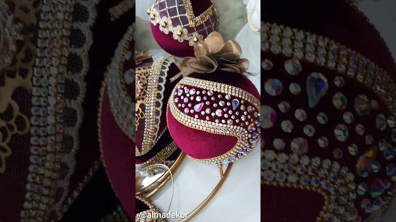 Елочный набор игрушек в бордовом цвете "Мадам Помпадур" смотреть онлайн