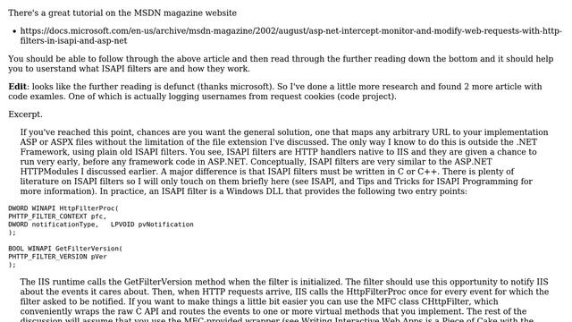 Software Engineering: How do i put my head around ISAPI Filters? 2 Solutions!!