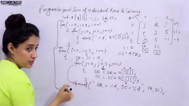 C_58 Program to print Sum of individual Rows and Columns of a Matrix | C Programming