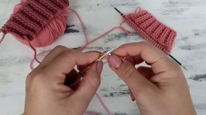 Очень простая двусторонняя резинка спицами для вязания шапок.  Вяжем поворотными рядами и по кругу.