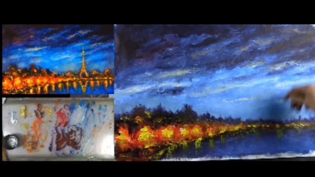 КАК Рисовать МАСЛОМ картину Огни ночного Парижа и Эйфелеву башню! смотреть онлайн