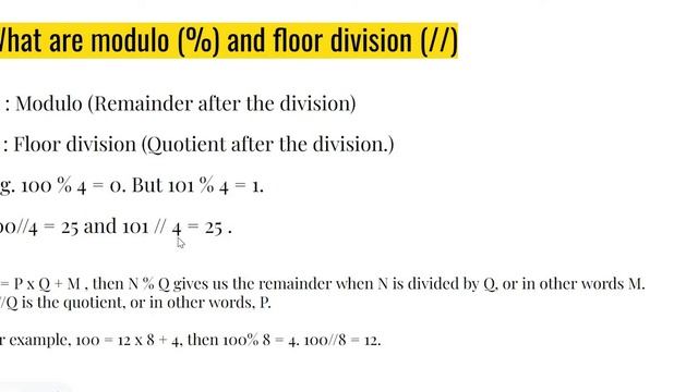 What are modulo (%) and floor division (//) operators in Python ...