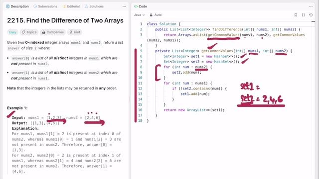 Leetcode | 2215. Find the Difference of Two Arrays | Easy | Java Solution смотреть онлайн
