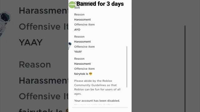 why Roblox ban me no reason bruh and yaay meaning I'm happy now I hope your not stupid roblox